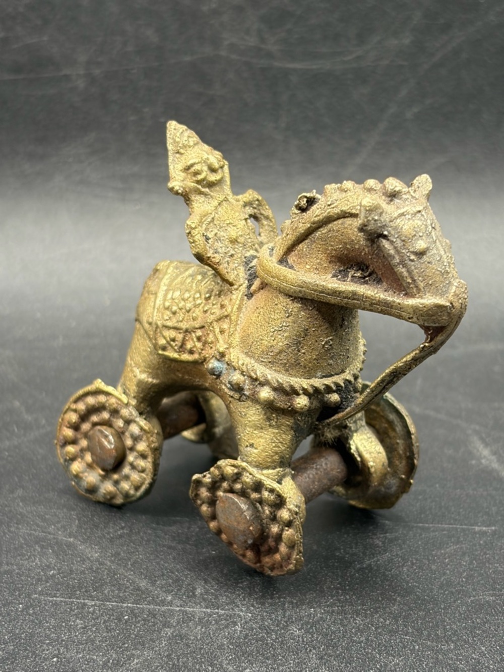 Vintage Brass Devotional Shrine Temple Horse Figure Toy Collectible